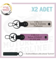 Motorcuya, İsim Plaka ve 0 Rh (+) Kan Grubu Yazılı Özel Tasarım Deri x2 Anahtarlık, Pudra-Pembe-Laci (Çok Renkli)