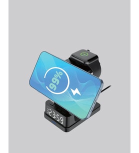 Dijital Saatli Kablosuz Şarj İstasyonu - 3 ü 1 Arada Apple Uyumlu Hızlı Şarj Ve Led Ekran