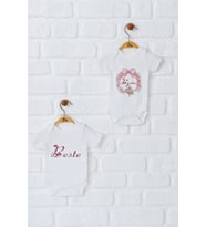 Pia Baby Premium %100 Pamuk İsme Özel Organik Baskılı İkili Set Çıtçıtlı Bebek Body Zıbın Modelleri 5025-17 (Ekru)