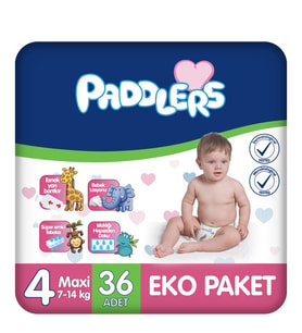 Paddlers Bebek Bezi 4 Numara Maxi (7-14 Kg) 36 Adet – Eko Paket