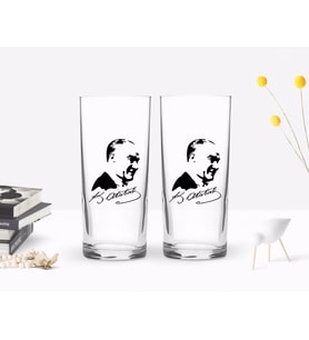 BK Home Renkli Baskılı Atatürk Temalı İkili Rakı Bardağı Seti-26 (Beyaz)