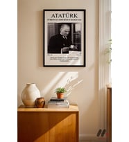 Atatürk Portre Posteri, Siyah Çerçeveli Duvar Tablosu - Sevdiklerinize Özel Hediye