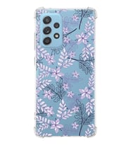 Samsung Galaxy A52s Uyumlu Köşe Korumalı Antişok Kapak Floral Lila Tasarımlı Şeffaf  Kılıf