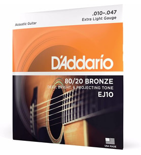 Daddario Ej10 Akustik Gitar Tel Seti, 80/20 Bronze, Extra Light