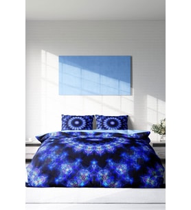 Çift Kişilik ( Lastikli Çarşaflı ) %100 Pamuk Saten Nevresim Takımı Blue Damask