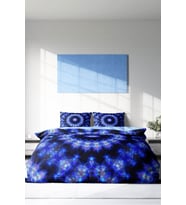 Çift Kişilik ( Lastikli Çarşaflı ) %100 Pamuk Saten Nevresim Takımı Blue Damask