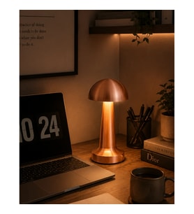 Şarjlı Bronz Mantar Masa Lambası – 3 Seviyeli Dokunmatik LED Aydınlatma