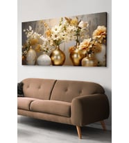 Gold Vazoda Çiçekler Tek Parça Kanvas - Canvas Tablo