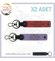 Motosiklete Hediyelik, İsim Plaka ve 0 Rh (+) Kan Grubu, x2' li Deri Anahtarlık, Nar Çiçeği-Mor-Syh (Çok Renkli)