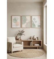 Zen Lotus ve Su Esintili 3’lü Ahşap Çerçeveli Tablo Seti