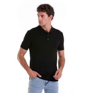 Hatemoğlu Siyah Regular Fit Düz Pamuklu Polo Yaka Triko Tişört (A.Siyah)