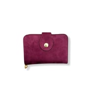 Kadın Süet Mini Cüzdan, Fermuarlı, Bordo, 8 Kartlık, Metal Düğmeli (Bordo)