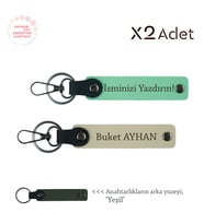 Komşuya Yılbaşı Sürprizi, İsimli & Soyisimli 2’li Anahtarlık Hediye Takımı, Yeşil-Sütlü Kahve-Yeşil