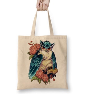 Baykuş Hayvan Owl Colour Drawing Çizim Bez Çanta Uzun Saplı