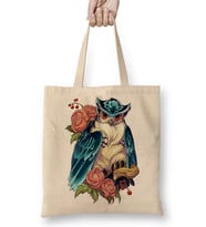 Baykuş Hayvan Owl Colour Drawing Çizim Bez Çanta Uzun Saplı