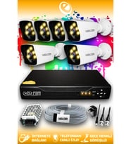 ELITCAM 6 Kameralı Kare 6 Dış Kamera Set HDD'siz Full HD Renkli Gece Görüşlü Güvenlik Kamerası Sistemi