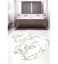 Dijital Baskılı Kaymaz Taban Yıkanabilir Oval 2'li Klozet Takımı Banyo Paspası NOKZ-HS-289 (Gold)