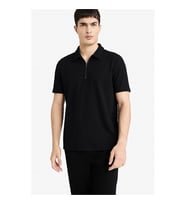 Defacto Kırışmaz Fermuarlı Siyah Erkek Polo Yaka T-shirt B7355AX/BK81