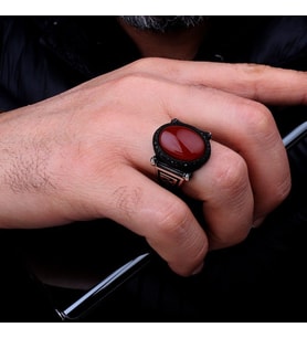 Akik Taşlı Oval Model 925 Ayar Gümüş Erkek Yüzük