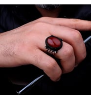 Akik Taşlı Oval Model 925 Ayar Gümüş Erkek Yüzük (Gri)