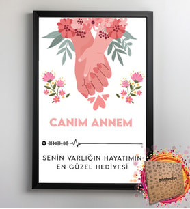 Kişiye Özel Mesajlı ve Spotify Barkodlu Canım Annem Tasarım 21x30 Fotoğraf Anı Çerçevesi