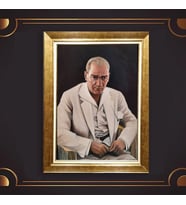 Altın Varaklı Çerçeveli Paspartulu Atatürk Tablo z4711 (Gold)