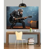 Elektro Gitar Çalan Müzisyen Maymun Dekoratif Kanvas - Mdf Ahşap Tablo