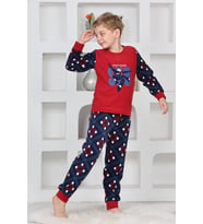 Yeni Sezon Sonbahar/Kış Erkek Çocuk Skate 8 Desenli Polar Pijama Takımı 4536 (Kırmızı)