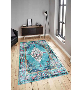 Dijital Baskılı Yıkanabilir Kaymaz Modern Renkli Salon Halısı Mutfak Halısı Yolluk ND-HY-1021 (Mavi)