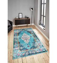 Dijital Baskılı Yıkanabilir Kaymaz Modern Renkli Salon Halısı Mutfak Halısı Yolluk ND-HY-1021 (Mavi)