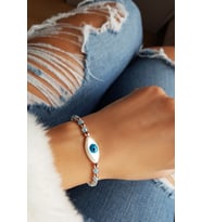 Sedef Mavi Quartz ve Hematit Taşlı Gümüş Bileklik (Gold)