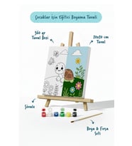 Sevimli Kaplumbağa Temalı Çocuk Boyama Tuvali – Şövaleli Eğitici Boyama Seti 20x20 cm
