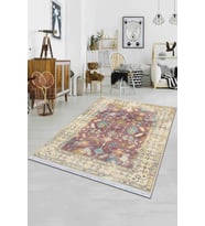 Pembe Çerçeveli Dokuma Pamuk Taban Kaymaz Kilim KLM105