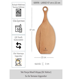 Yekpare Masif Ahşap Sunum Tahtası Kesme Tahtası  Kayın Large