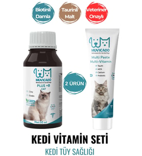 Multivitaminli Kedi Damlası ve Taurinli Kedi Maltı - Kedi Tüy Sağlığı - Kedi Tüy Yumak Önleyici