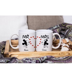 MR & MRS Mickey & Minnie Mouse Sevgili Çift Tasarımlı İkili Kupa Seti Kişiye Özel
