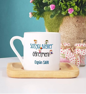 Sosyal Bilgiler Öğretmeni Türk Kahvesi Fincanı Ahşap Altlıklı