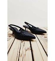 Kadın Sivri Burun İnce Topuklu Sling Back Örgü Desen Suni Deri Ayakkabı Günlük Rahat Modern Şık