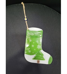 Mutlu Yıllar Çorap Kar Tanesi Çam Ağacı Cam Noel Duvar Süs Nazarlık 25cm 1 Adet