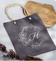 BK Gift Kişiye Özel Harfli Antrasit Halat Saplı Kumaş Bez Çanta-4, Baskılı Omuz Çantası, Alışveriş Çantası