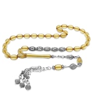 Kararmaz Metal Püsküllü Kişiye Özel İsim Yazılı Şeffaf Beyaz Ateş Kehribar Tesbih