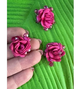 2X2 CM 3 ADET BONCUKLU PEMBE ÇİÇEK ARMA DİKİŞ GİYİM AKSESUARI