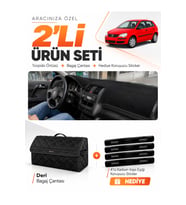 e-biz VOLKSWAGEN POLO DÜRBÜN (2001-2009) Uyumlu Torpido Örtüsü + Deri Bagaj Çantası - Siyah - VW020