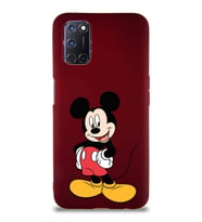 Oppo A92 Soft Premier Kapak Mickey Mouse-E Tasarımlı Silikon Kılıf - Mürdüm (Şeffaf)