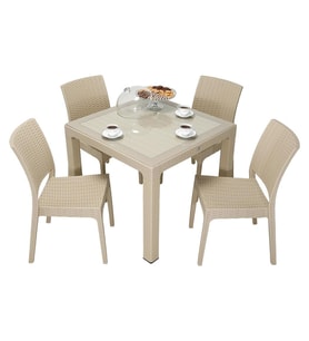 Mandella Elit Rattan 90x90 Elit Sandalye Camlı Masa Takımı ÇÖLBEJİ