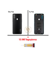 Oppo A31 Siyah Uyumlu Arka Kapak + B7000 Yapıştırıcı Arka Cam Batarya Pil Kapağı Lazer Kesim