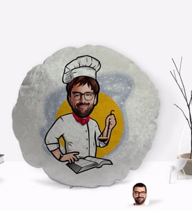 BK Gift Kişiye Özel Erkek Chef Karikatürlü Yuvarlak Dekoratif Kırlent Yastık-12