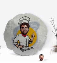 BK Gift Kişiye Özel Erkek Chef Karikatürlü Yuvarlak Dekoratif Kırlent Yastık-12
