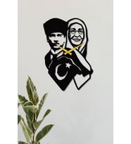 Gowpenart Atatürk ve Annesi Zübeyde Hanım Siyah Metal Duvar Saati / Ev & Ofis Saati / Hediye Saat - 55x38 cm