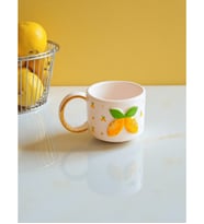 Özce Ceramic Limon Desenli 24k Altın Detaylı Handmade 170 ml Mug Fincan ve Tabak